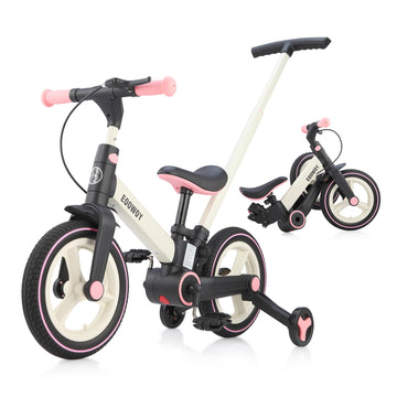 Eoowoy Balance Bike With Push Handle For Kids 18-60 Months, 6 In 1 Foldable Push Bike With Training Wheels & Pedals, Balance Bic