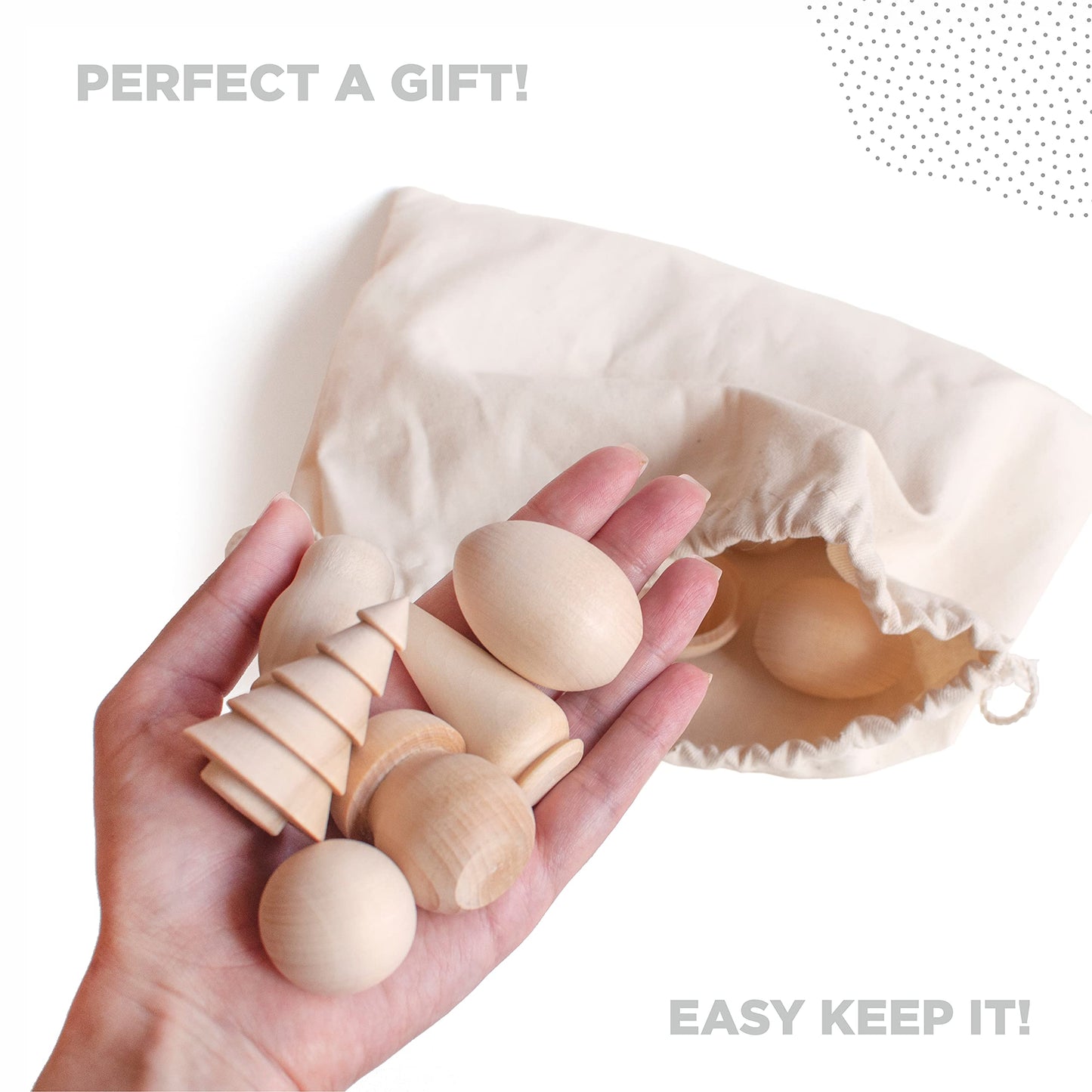 Ulanik Wonderful Bag Toddler Montessori Toys For 3 Year Old + Unfinished Wooden Figurines For Shape Sorting & Diy Painting Pyrography Decoupage Crafts — 20 Pcs