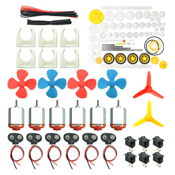 6 Set DC Motors Kit, Mini Electric Hobby Motor 3V -12V 25000 RPM Strong Magnetic with 86Pcs Plastic Gears, 9V Battery Clip Conne