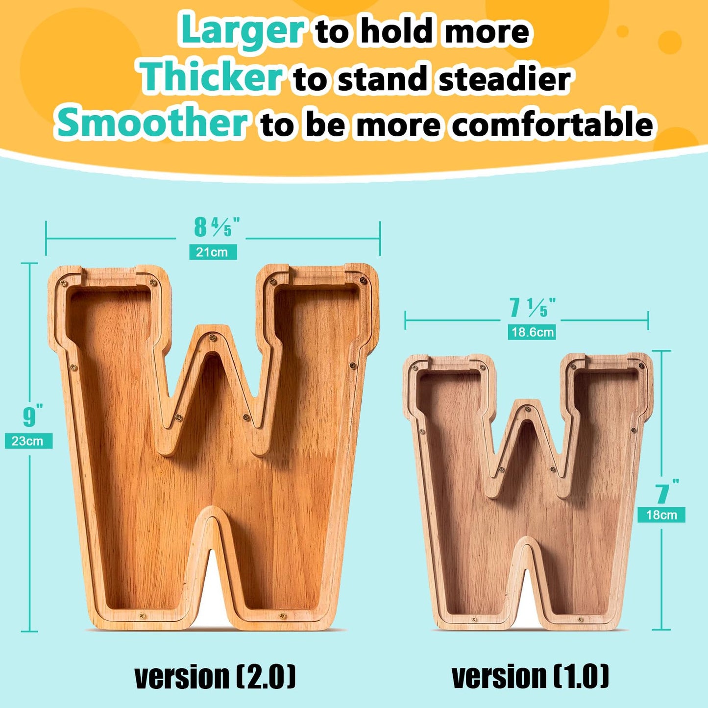 SummiDate Wooden Letter Piggy Bank| Piggy Bank for Boys Girls Toddler| Alphabet W Money Bank| Coin Bank Birthday Gift for Kids|Birthday Gift for Kids (W)