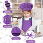 Bouboni Kids Apron And Chef Hat Set (Purple) - Unisex Child, Adjustable, Polyester, 2 Pockets, For Cooking, Baking, Painting