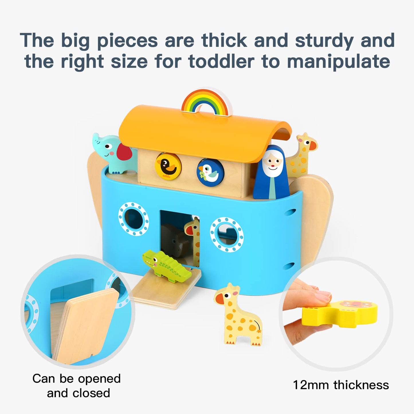 TOOKYLAND Noah's Ark Toy for Toddlers  Baptism Gifts for Boys and Girls  Wooden Animal Shape Sorter  Bible Story Toys with Book  Montessori Educational Toys for 2 3 4 Year Old