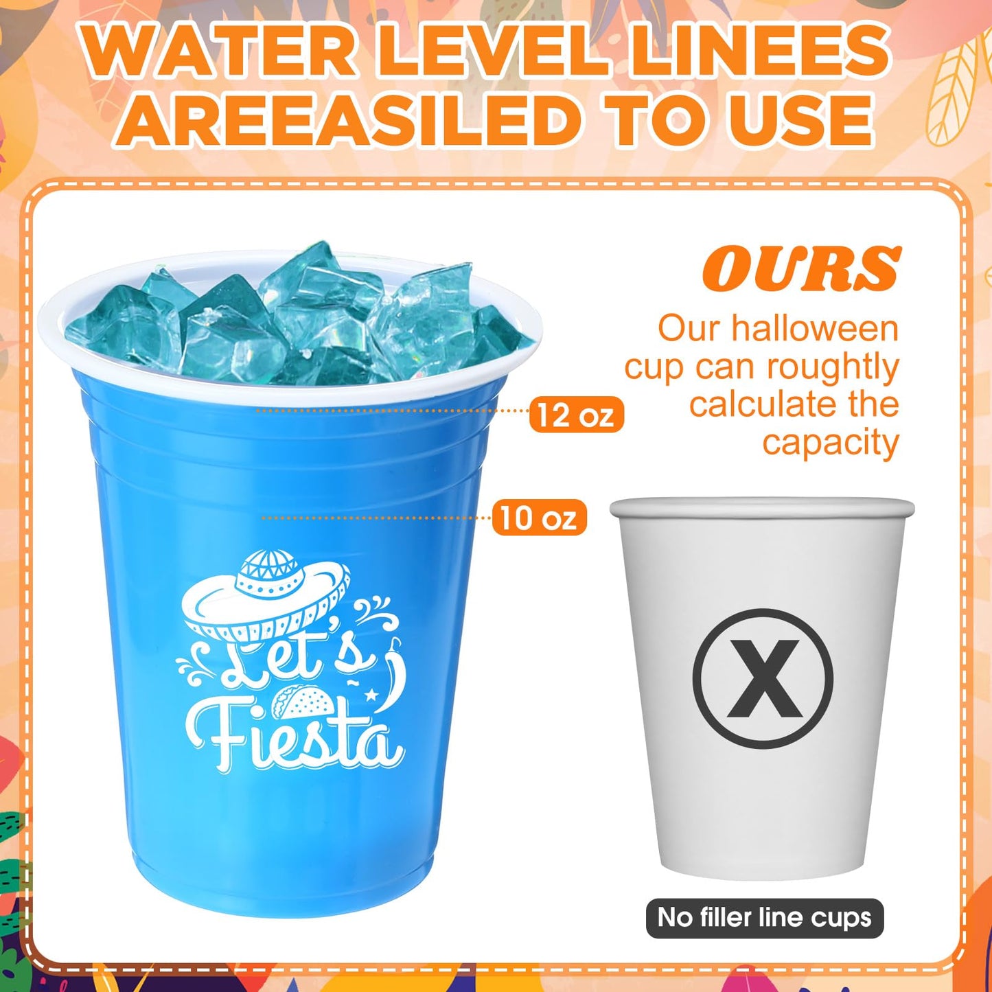 Ziliny 120 Pack Lets Fiesta Cups Mexican Party Supplies Cinco De Mayo 12 oz Disposable Plastic Cups for Taco Baby Shower Birthd