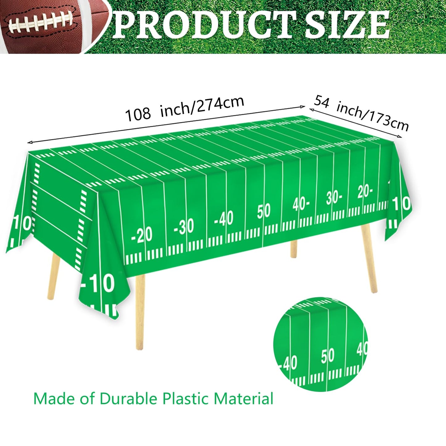Oigco Football Party Decorations Tablecloth Disposable Plastic Touchdown Table Cover Perfect For Football Birthday Party Decorat
