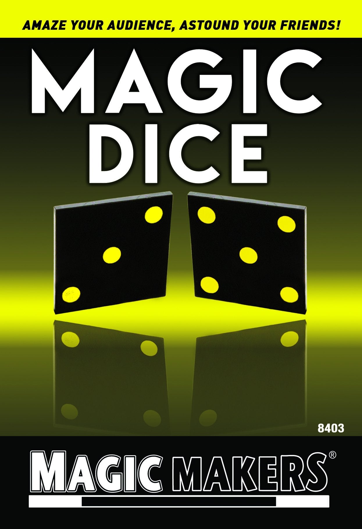 Magic Makers Magic Dice Trick - Brilliant Black Dice With Highly Visual Yellow Pips That Mysteriously Change