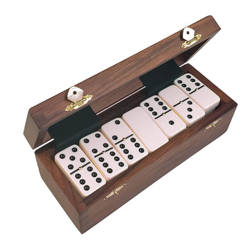 Marion Domino Double Six Creamy Blush Jumbo Tournament Professional Size With Spinners In Dovetail Sheesham Wood Box