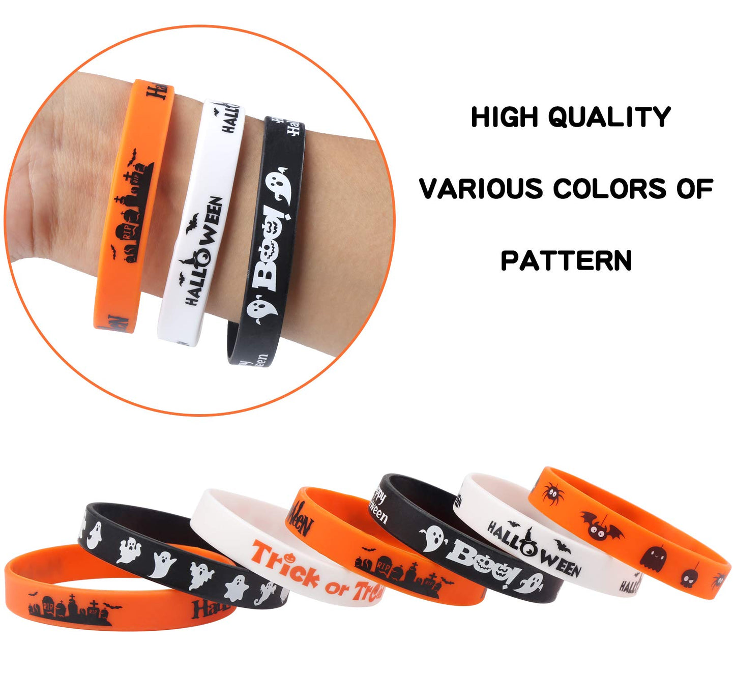 CCINEE 36pcs Rubber Wristbands 6 Novelty Halloween Pattern Silicone Bracelets Rubber Bands for Halloween Party Bag Filler Supply