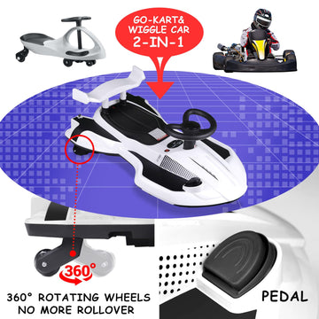 12V Electric Wiggle Car Ride On Toy, Swing Car With Pedal, For Kids From Ages 3 And Up, Anti-Rollover, Flashing Wheels, Bluetoot