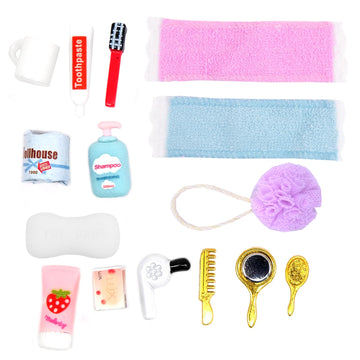 15 Pcs Mini Bath Accessories For Dollhouse Decoration, Miniature Toothpaste Toothbrush Bath Sponge Duck
