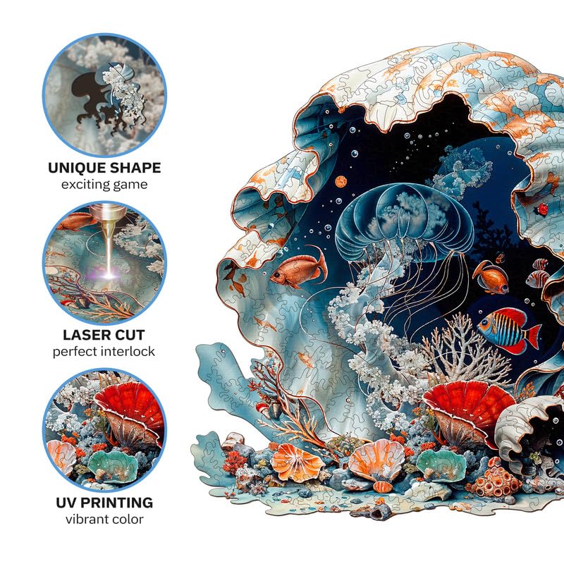 Jigfoxy Wooden Puzzles for mature-themeds  Seashell Wood Puzzles mature-themed  Unique Animal Shape Wooden Jigsaw Puzzles for mature-themeds  Birthday Gifts for Puzzle Lovers  Family(M-11.4 * 11.4in-206pcs)