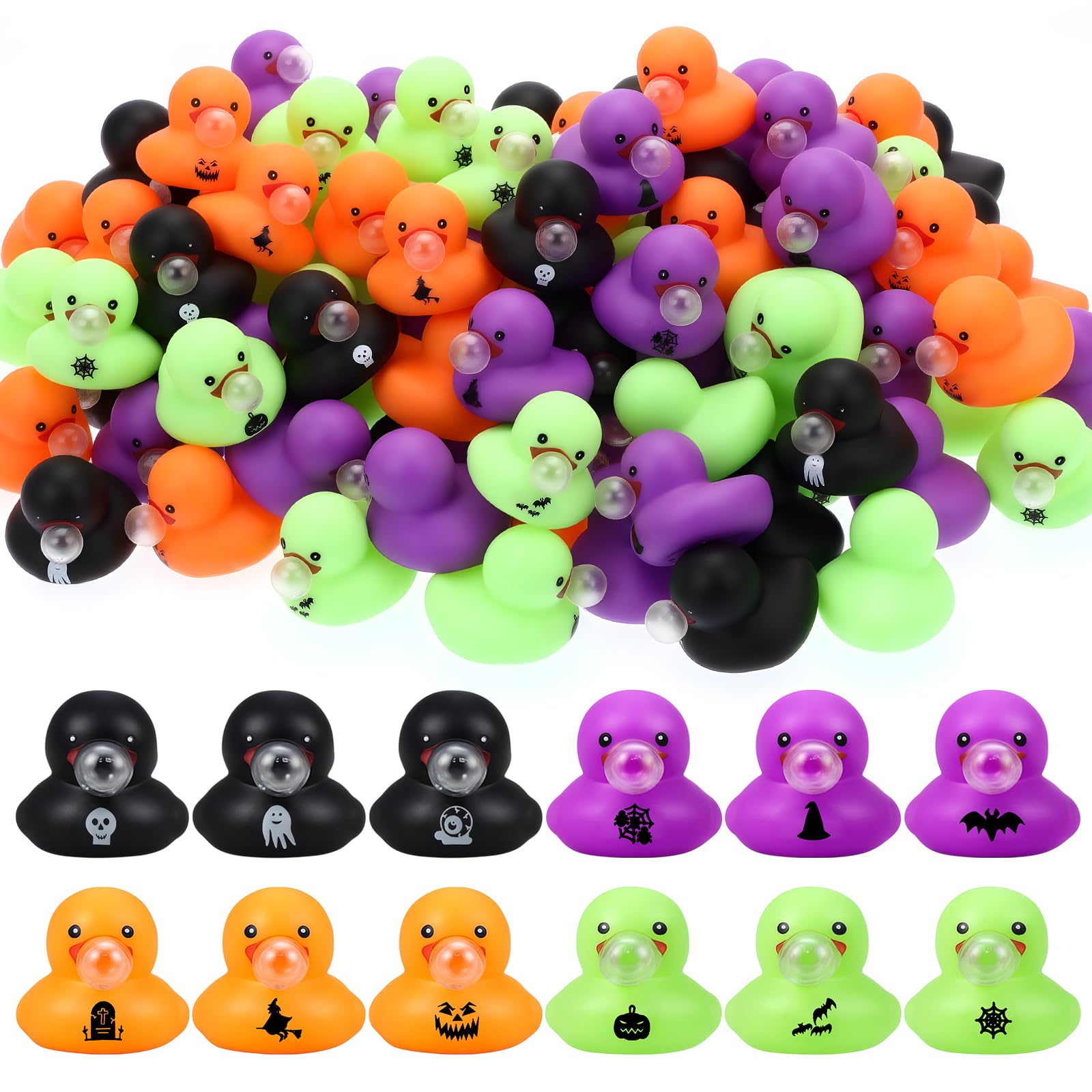 Junkin 50 Pcs Halloween Rubber Ducks Bulk Mini Rubber Ducks Small Duck in Bulk Gift for Halloweens Party Favors Toys (Blow Bubbles Duck)