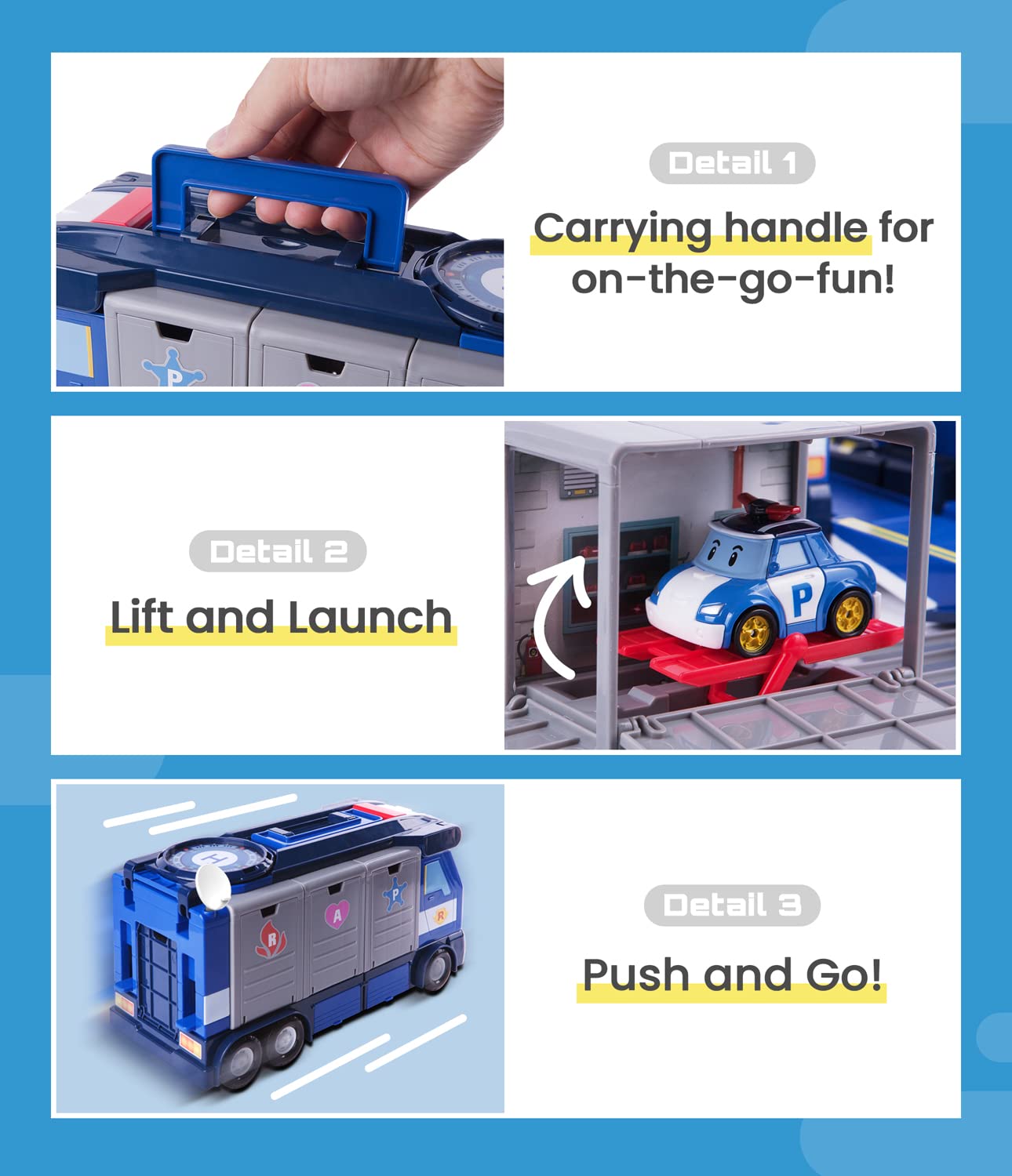 Robocar Poli Mobile Headquarters 3-in-1 Police HQ Trailer Truck Toy with Vehicle Launchers & Die-Cast Car, Ages 3+, Model 83377