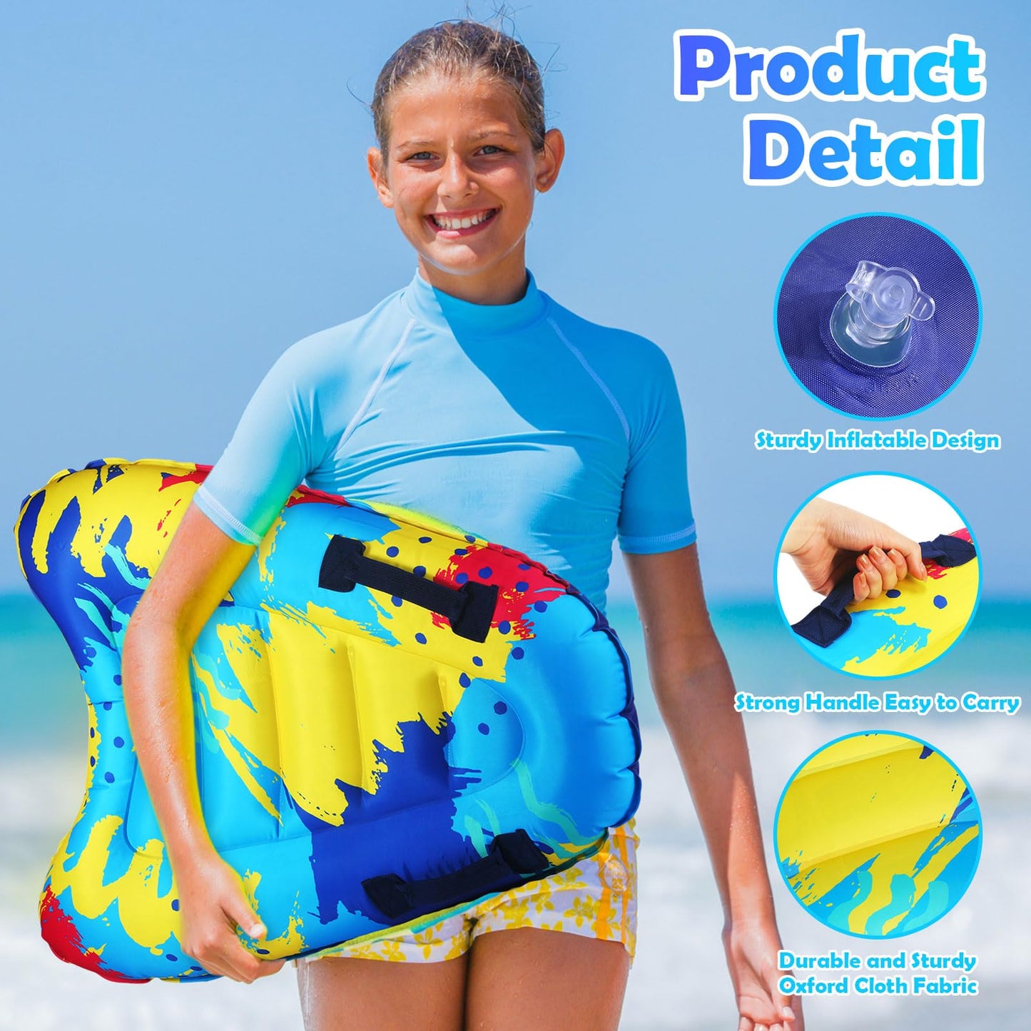 Gemscream Inflatable Surf Body Board with Handles Beach Surfing Float for Slip Portable Pool Water Game Float Board Swimming Pool Floating Water Summer Fun Toy for Kids and mature-themed(2 Pcs)