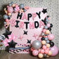 TONIFUL 35PCS Black Pink Happy Birthday Decorations Kit 16 Inch Happy Birthday Balloon Banner with Star Balloons Mylar Foil Birt