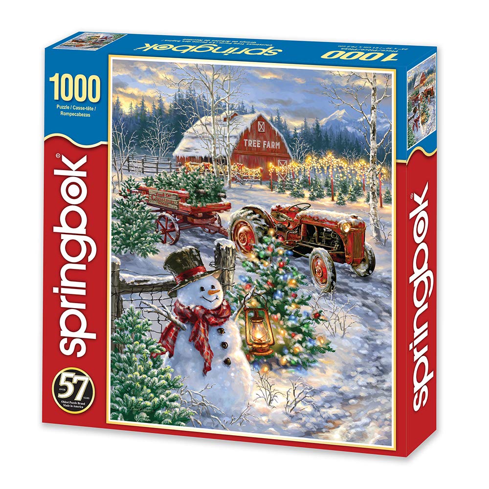Springbok - Christmas Tree Farm - 1000 Piece Jigsaw Puzzle Featuring A Holiday Christmas Tree Farm Lit For The Holidays