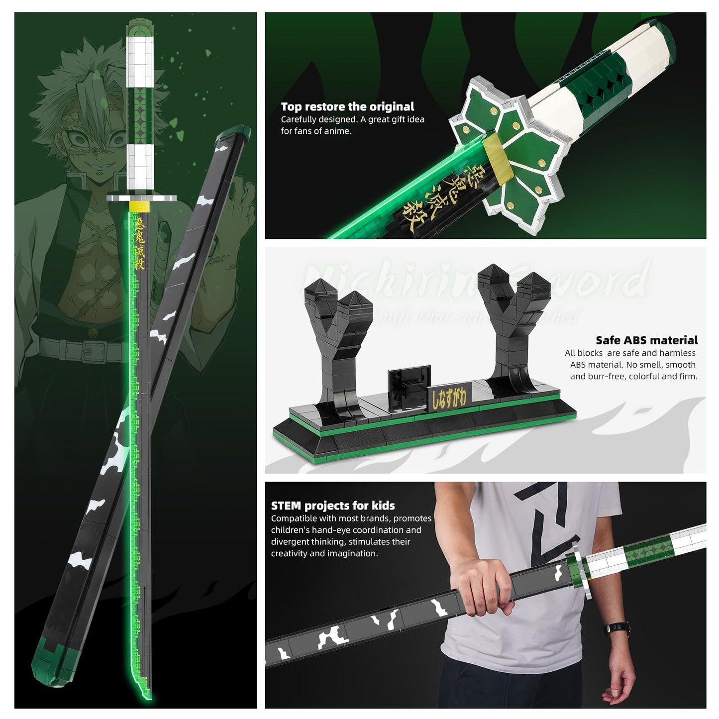 TOY PLAYER Demon Shinazugawa Sanemi Sword Building Set - 710pcs ABS Katana, 39 inches, Compatible with Lego, Gift for Anime Fans