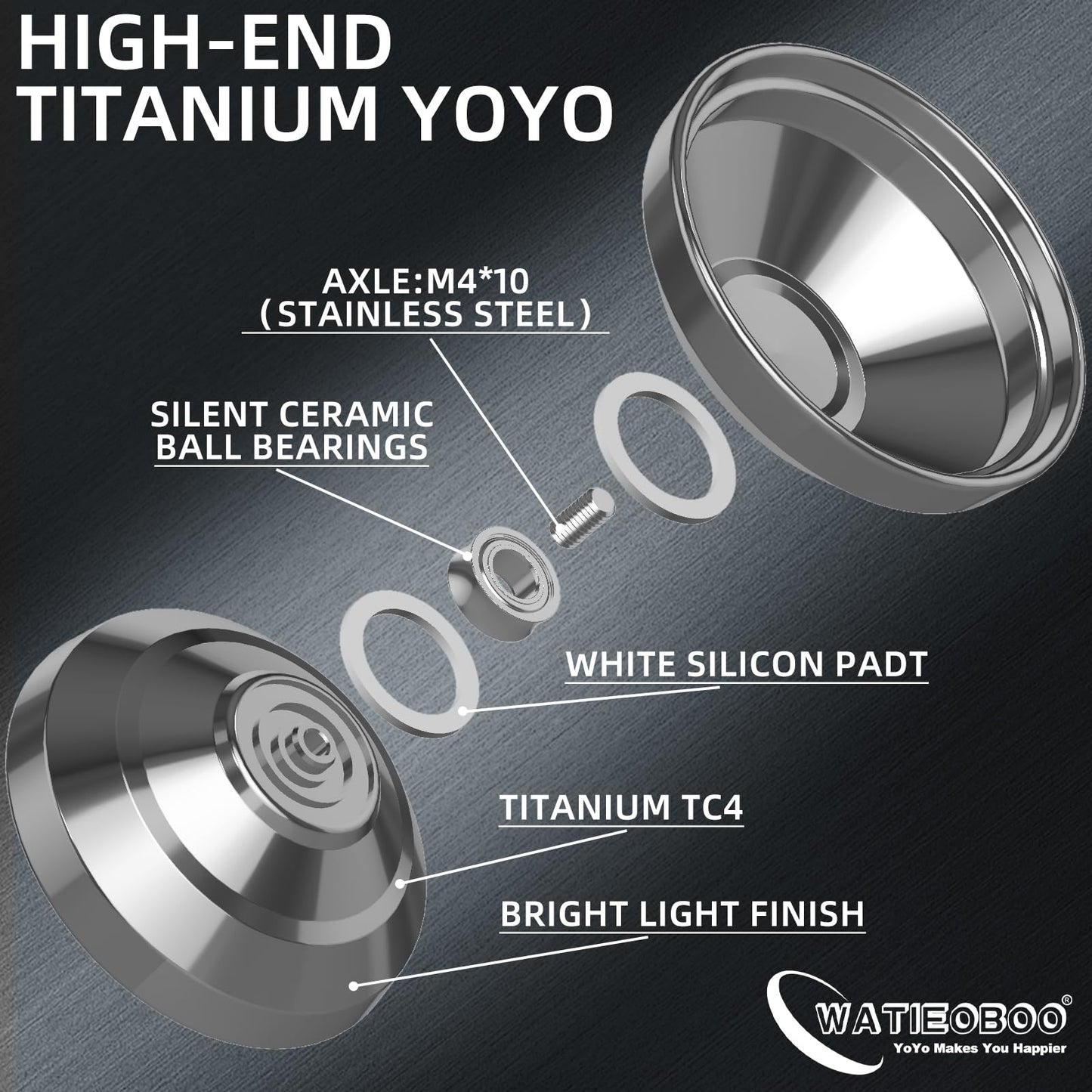 Watieoboo Titanium Yoyo Professional Unresponsive Yoyo For Adults Kids, Trick Yoyo For Advanced Players With 10 Yo-Yo Strings An