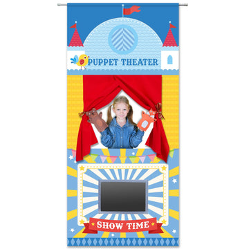 gisgfim Doorway Puppet Theater with 2 Adjustable Rods 31x67 In Blue Red Foldable Hanging Puppet Show Theater for Kids Pretend Pl