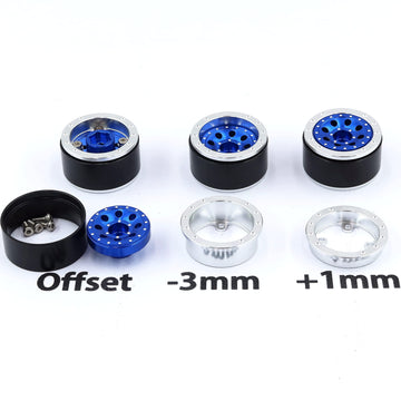 Hobbysoul Heavy 1.0 Beadlock Wheels Rims, Adjustable Offset Rc 1.0 Wheels Silver Blue For 1/18 Traxxas Trx4M Axial Scx24 Crawler