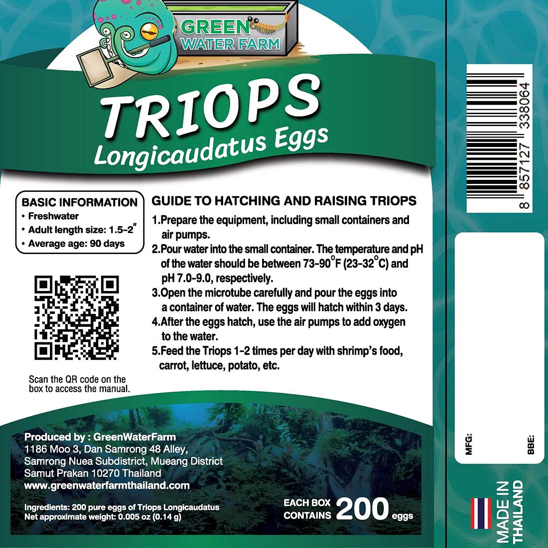 GREEN WATER FARM Triops Longicaudatus Eggs - 200 Pure Hatching Eggs for Pets & Science Projects - 1.5 inches