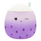 Squishmallows Original 12-Inch Poplina Purple Boba Tea Plush - Small, Polyester, Purple with Blue Stripes, Model SQCR06150