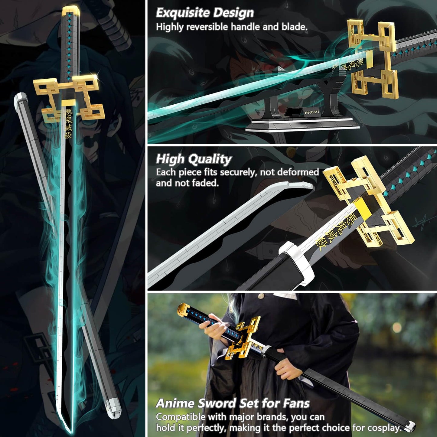 HIGH GODO Anime Sword Building Set - 40in Tokitou Muichirou Sword, 771 PCS Plastic Blocks, Includes Scabbard and Stand, Large Collectible Gift