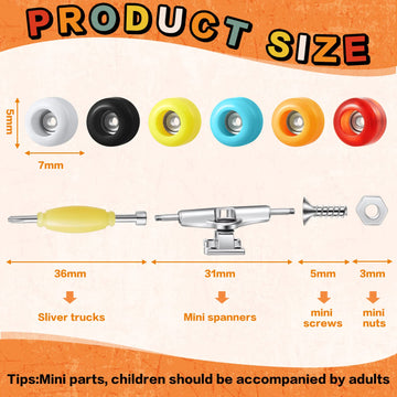 Jexine 6 Sets Diy Fingerboard Kit Fingerboard Accessories Mini Finger Skateboard Parts Include 12 Brackets 54 Screws 30 Nuts 6 Screwdriver 24 Board Wheels Tool For 96Mm(Colorful)