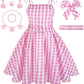 Gz-Laopaitou Girls Princess Dress Movie Costumes For Kids Princess Gingham Dress For Girls Princess Pink Dress Cosplay