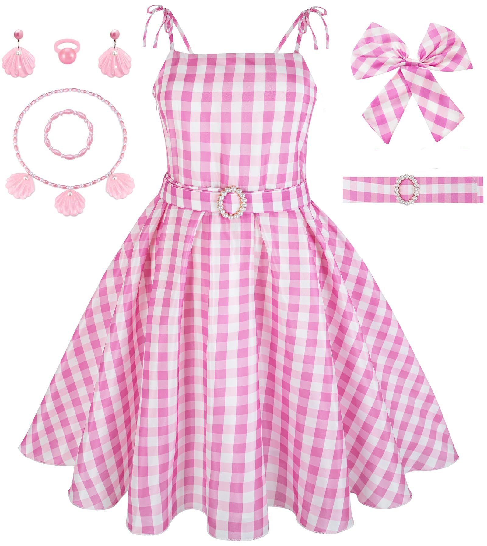 Gz-Laopaitou Girls Princess Dress Movie Costumes For Kids Princess Gingham Dress For Girls Princess Pink Dress Cosplay