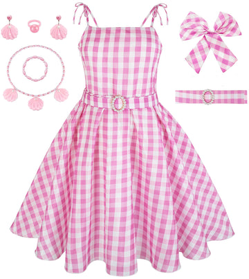 Gz-Laopaitou Girls Princess Dress Movie Costumes For Kids Princess Gingham Dress For Girls Princess Pink Dress Cosplay
