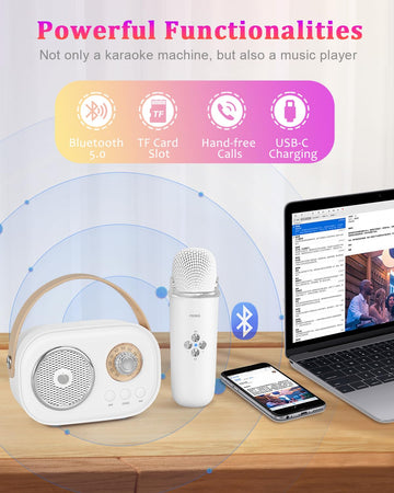 Mini Karaoke Machine For Kids&Adults,Portable Bluetooth Speaker With Wireless Microphones And Stereo Sound Enhanced Bass,Gifts F
