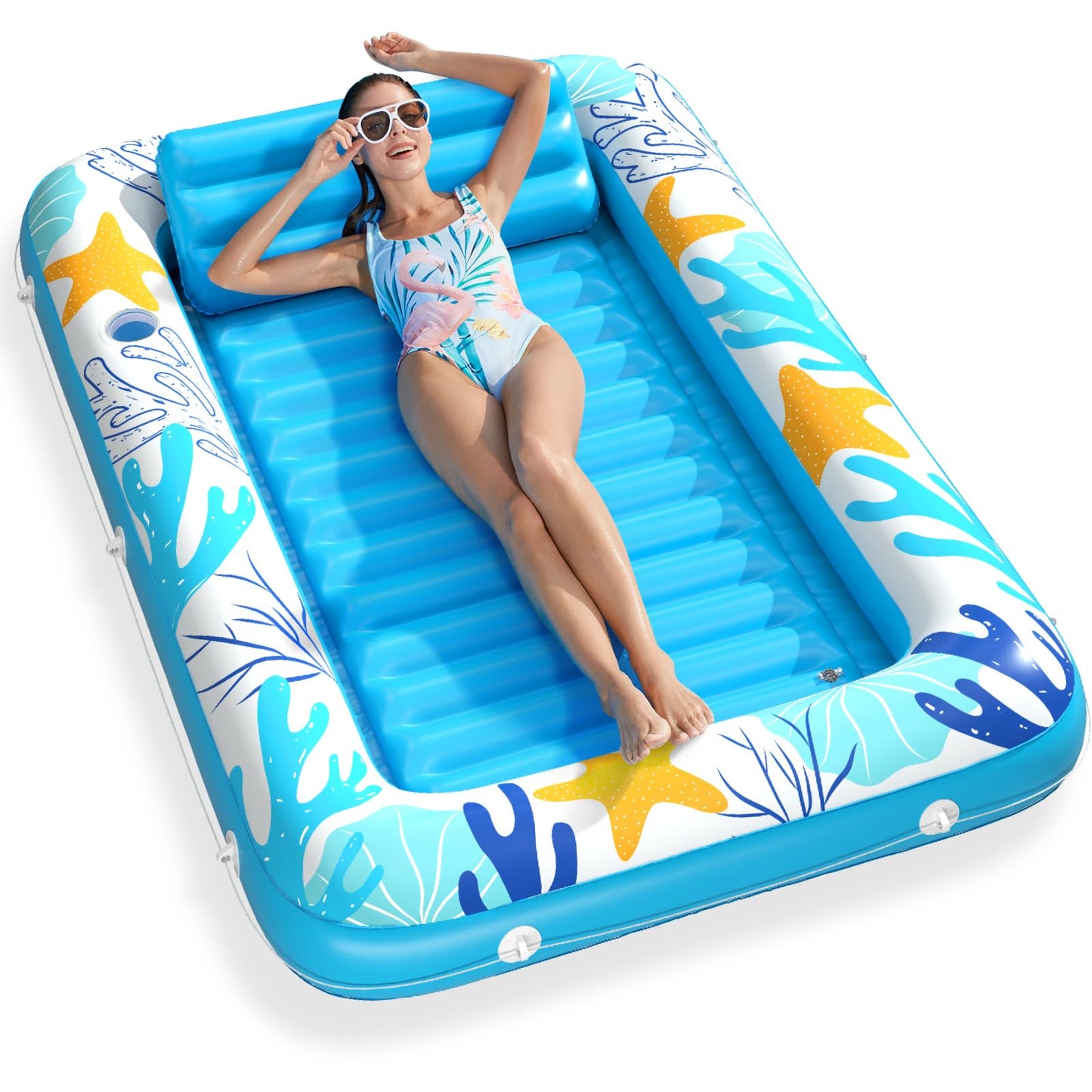 Inflatable Tanning Pool Lounger Float - Jasonwell 4 in 1 Sun Tan Tub Sunbathing Pool Lounge Raft Floatie Toys Water Filled Tanning Bed Mat Pad for mature-themed Blow Up Kiddie Pool Kids Ball Pit Pool