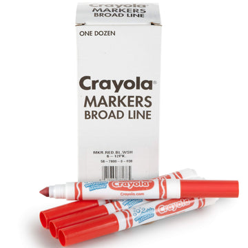 Crayola Washable Markers - Red (12Ct), Kids Broad Line Markers, Bulk Markers For Classrooms & Teachers