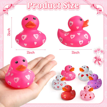 96 Pcs 2 Inch Valentine Rubber Duckies Bulk Valentine'S Day Small Heart Rubber Ducks For Pool Bathtub Toys Classroom Prizes Birt