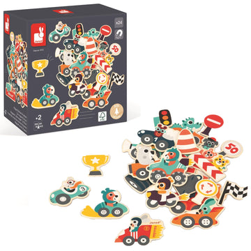 Janod - 24 Bolid Wooden Magnet - Magnetic Educational Game - Magnetic Whiteboard Accessories - from 24 Months, J09641