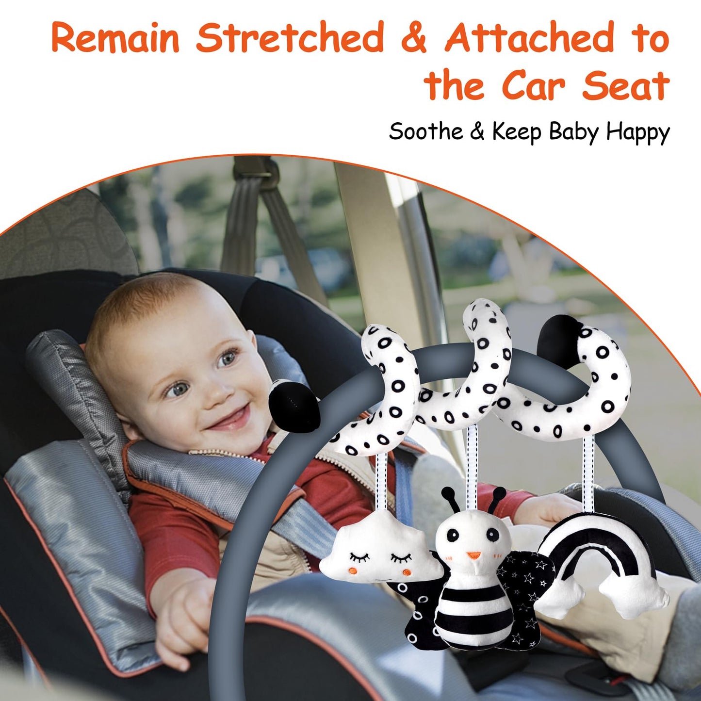 Car Seat Toys, Infant Baby Spiral Activity Hanging Toys Stroller Toys For Car Seat Stroller Bar Crib Bassinet Mobile With Bb Squeaker And Rattles (Bee)