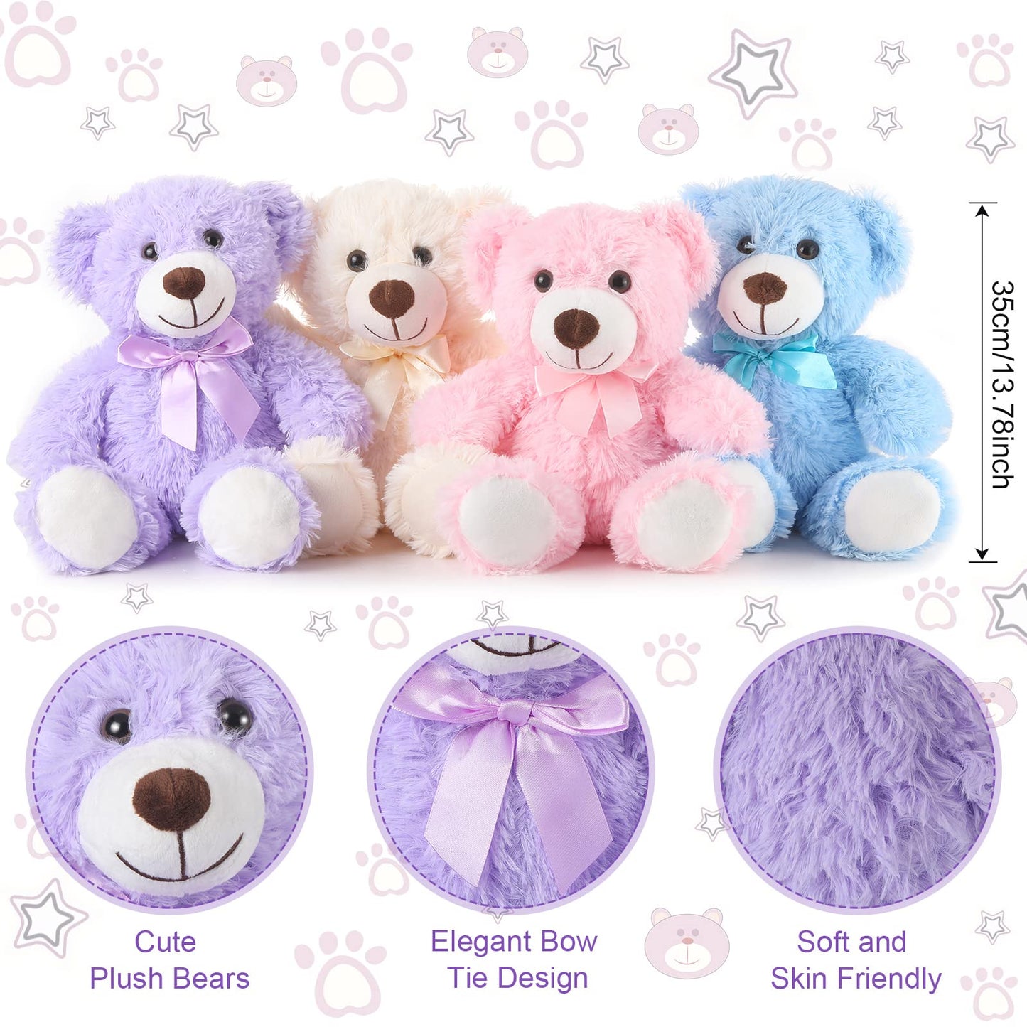 Civaner 4 Pack 14 Inches Valentine'S Day Bear Plush Stuffed Animals Cute Soft Bears Gifts Bulk For Girls Boys Girlfriend(Pink, B
