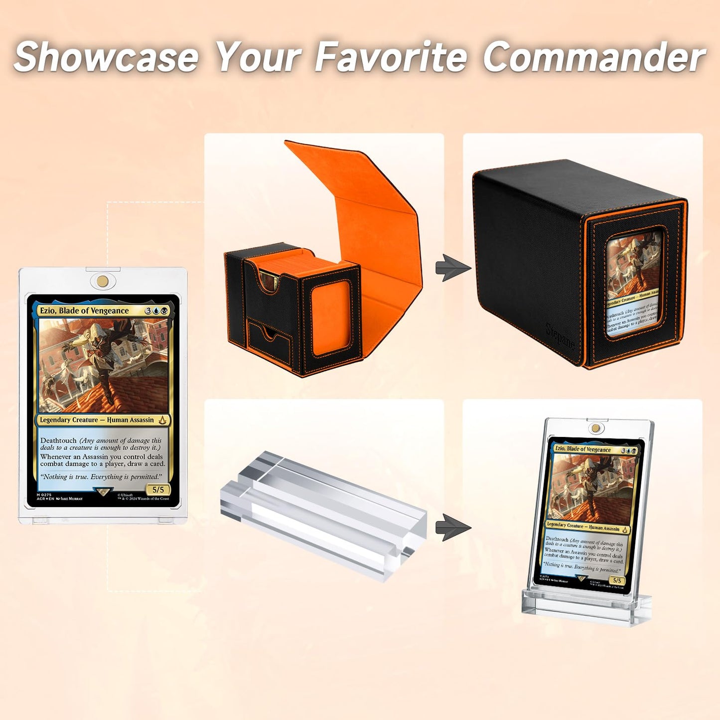 MTG Deck Box, Dice Tray&Tower 2 in 1 MTG Commander Deck Box Fits 120+ Single Sleeved Cards, Leather Magnetic Closure Box with Ma