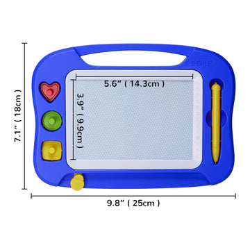 SGILE Magnetic Drawing Board for Kids, Blue, 10"W x 7.1"H, Erasable Doodle Pad with Magnet Pen & Stamps, Educational Travel Toy