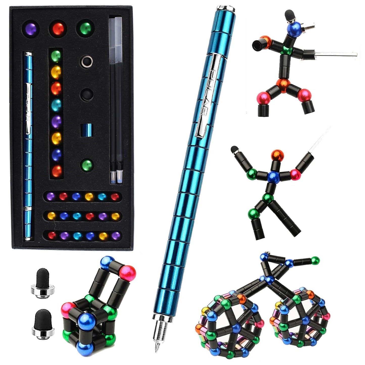 Wqwquu Fidget Pen,Magnetic Pen, Decompression Magnetic Toy Pen,Magnet Pen Fidget Toy Relieve Pressure Novel Toy Gift For Kids Or Friends! (Big Colored Bead Blue)