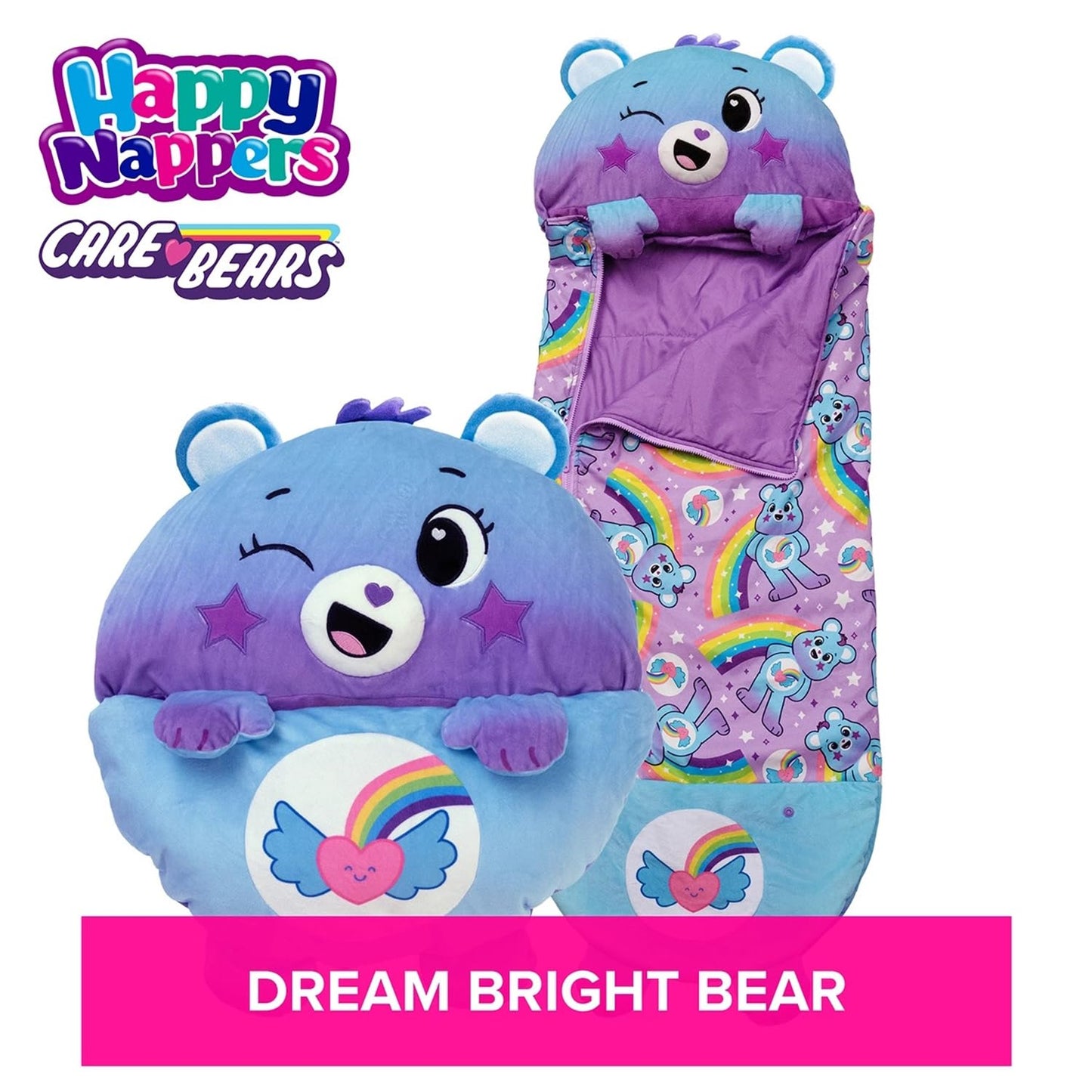 Happy Nappers: Care Bears Sleep Sack Large - Dream Bright Bear - 66 X 30, 2-In-1: Plush Character Opens Into Sleeping Bag, Soft