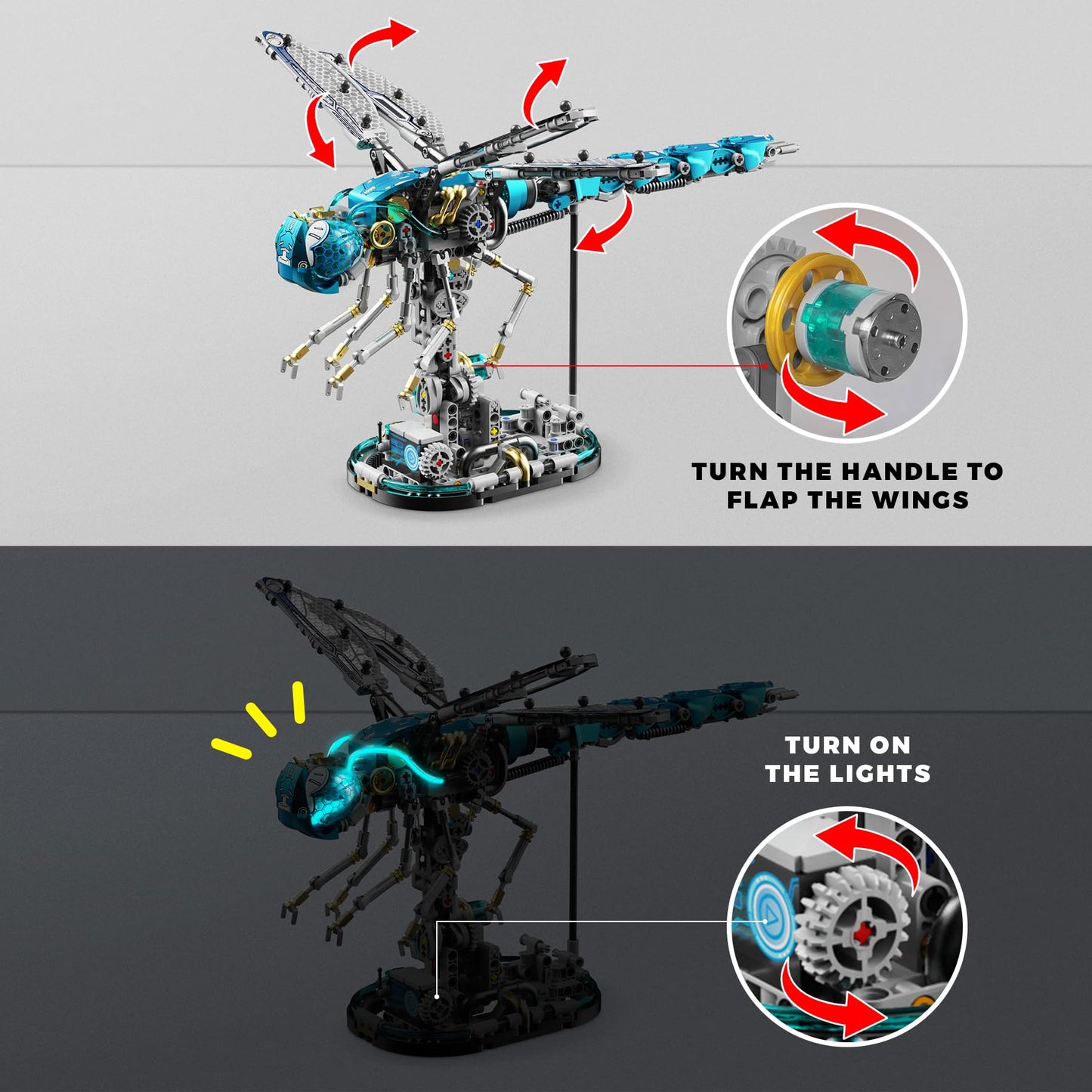 Loyratche Mechanical Dragonfly Building Blocks for mature-themeds  Insect Animal World Model with LED Light & Display Stand  Educational STEM Toys for mature-themed Home or Office D?cor (866PCS)