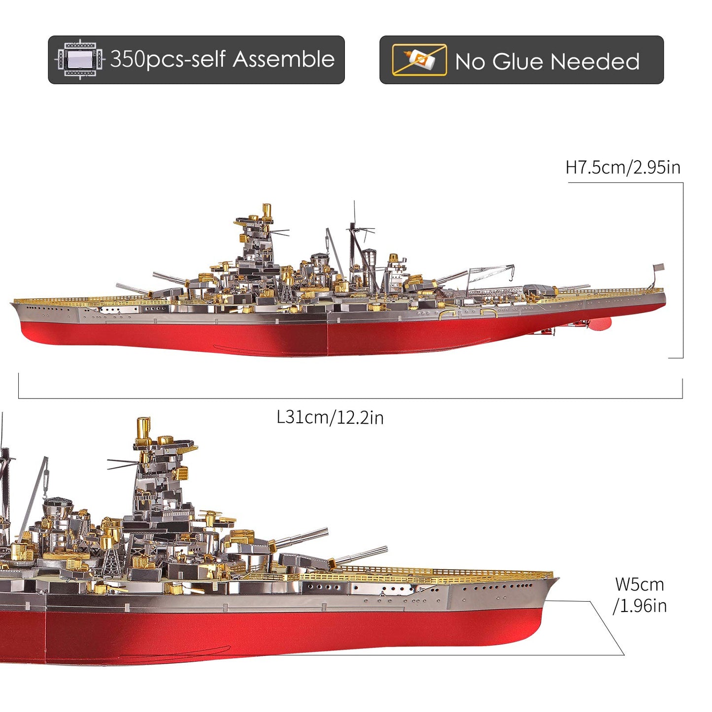 Piececool 3D Puzzles For Adults Metal Battleship Model Kits, Kongou Warship 3D Metal Models Building Kits For Adults Teens Diy C