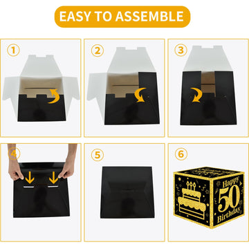 Toniful 4 Pcs 50Th Birthday Decorations Boxes For Men Women,Fifty Years Old Birthday Cardboard Box Party Supplies,Black And Gold