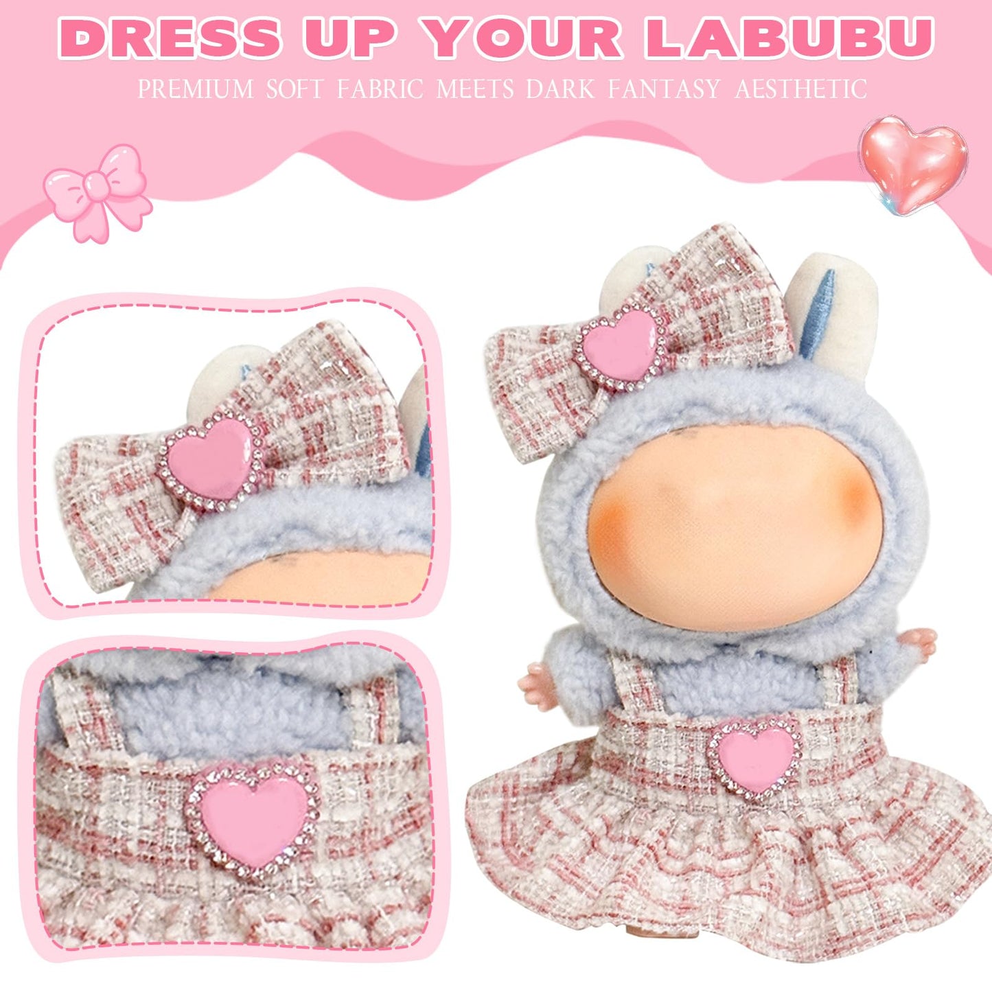 2Pcs-Clothes for Labubu acessories  Handcrafted 6.7in/17cm Clothes Set   enhanced for Doll Outfit with Accessories  Casual and Fashionable Clothes Boys Girls Dolls Set (Black&Pink)