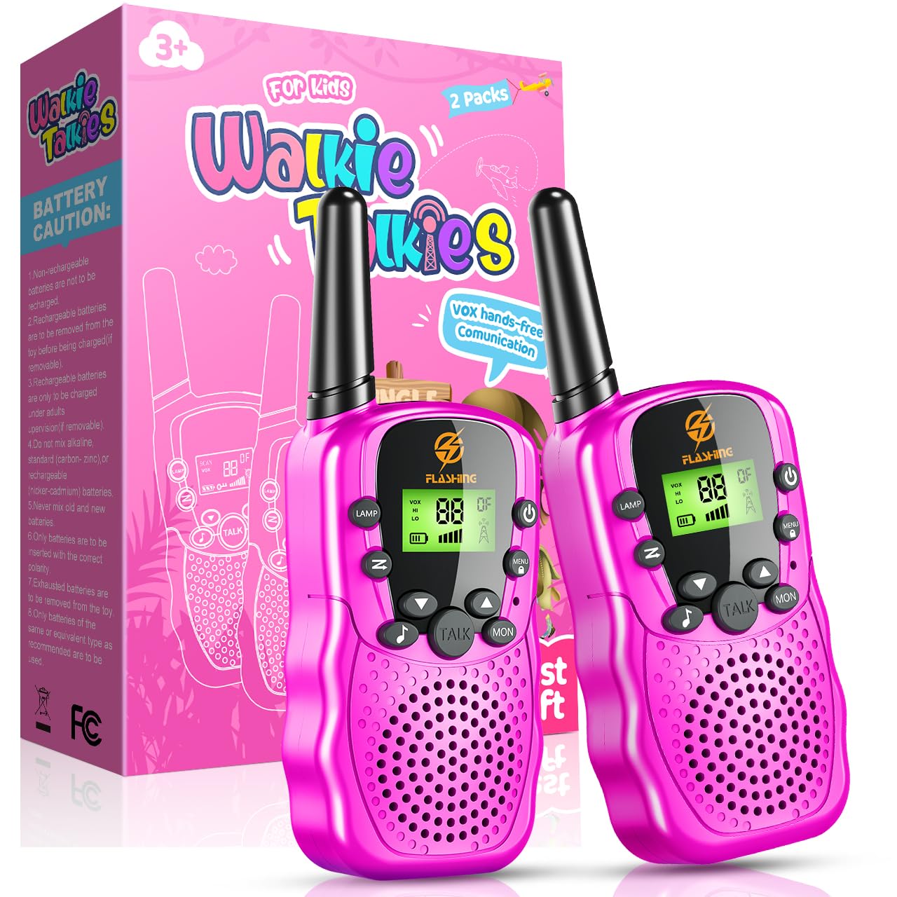 Walkie Talkies for Kids 2 Pack: Easter Basket Essentials Stuffers Birthday Gifts Toys for 3 4 5 6 7 8 9 10 Year Old Girls Pink W