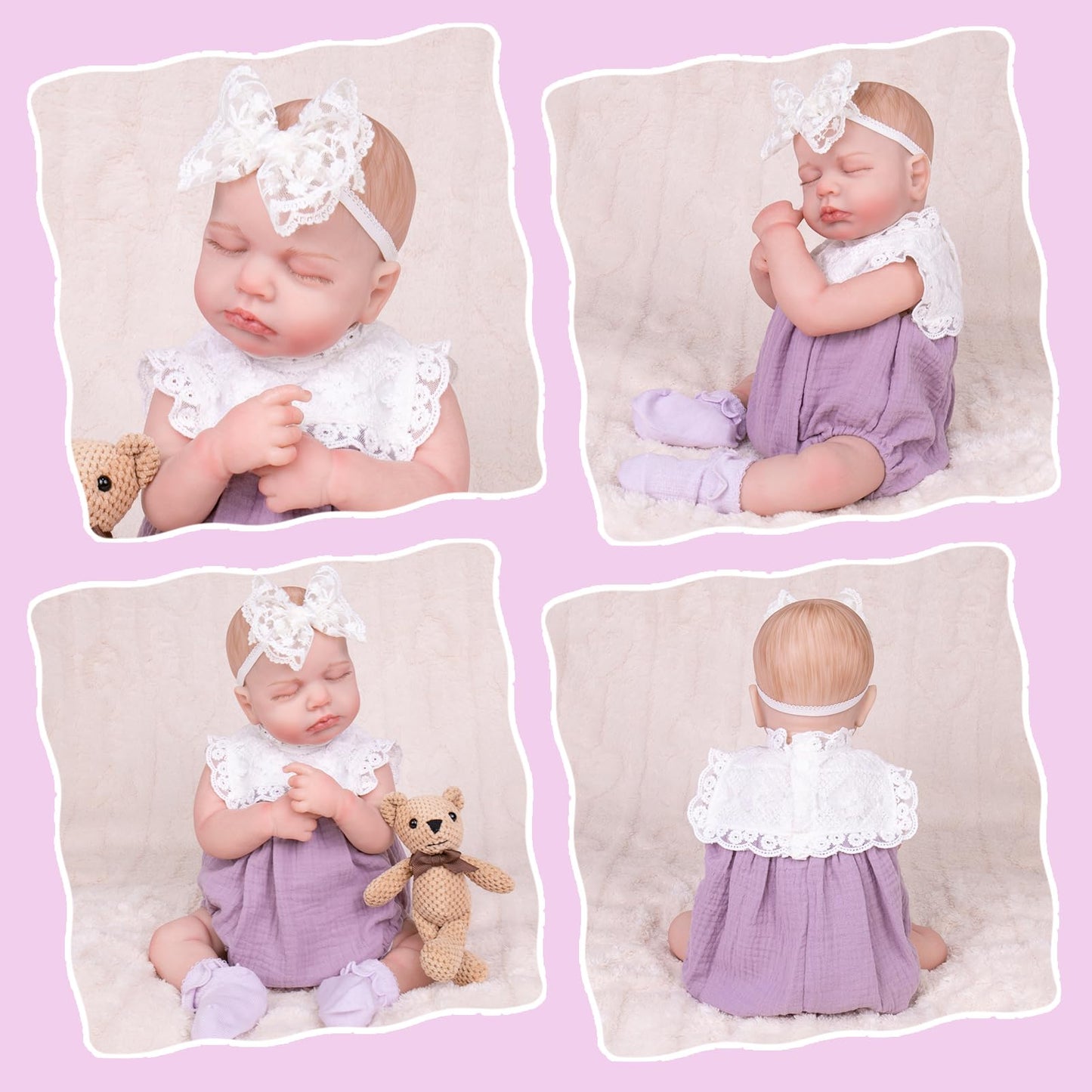 Aori Reborn Baby Dolls Clothes 20 inch Purple Outfit Lace Headband for 17-20 Inch Reborn Doll Newborn Girl