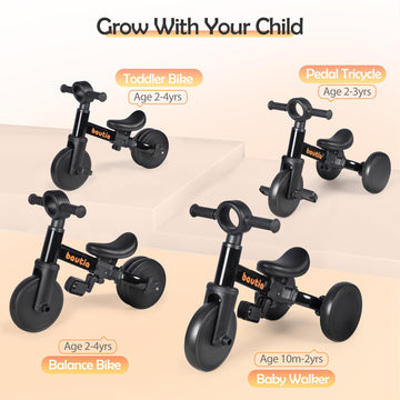 BAUTIA Tricycle for Toddlers 1-3, 4 in 1 Baby Balance Bike 1 2 Year Old Boy Girl Birthday Gift, Kids Bicycle Outdoor Toy with Re