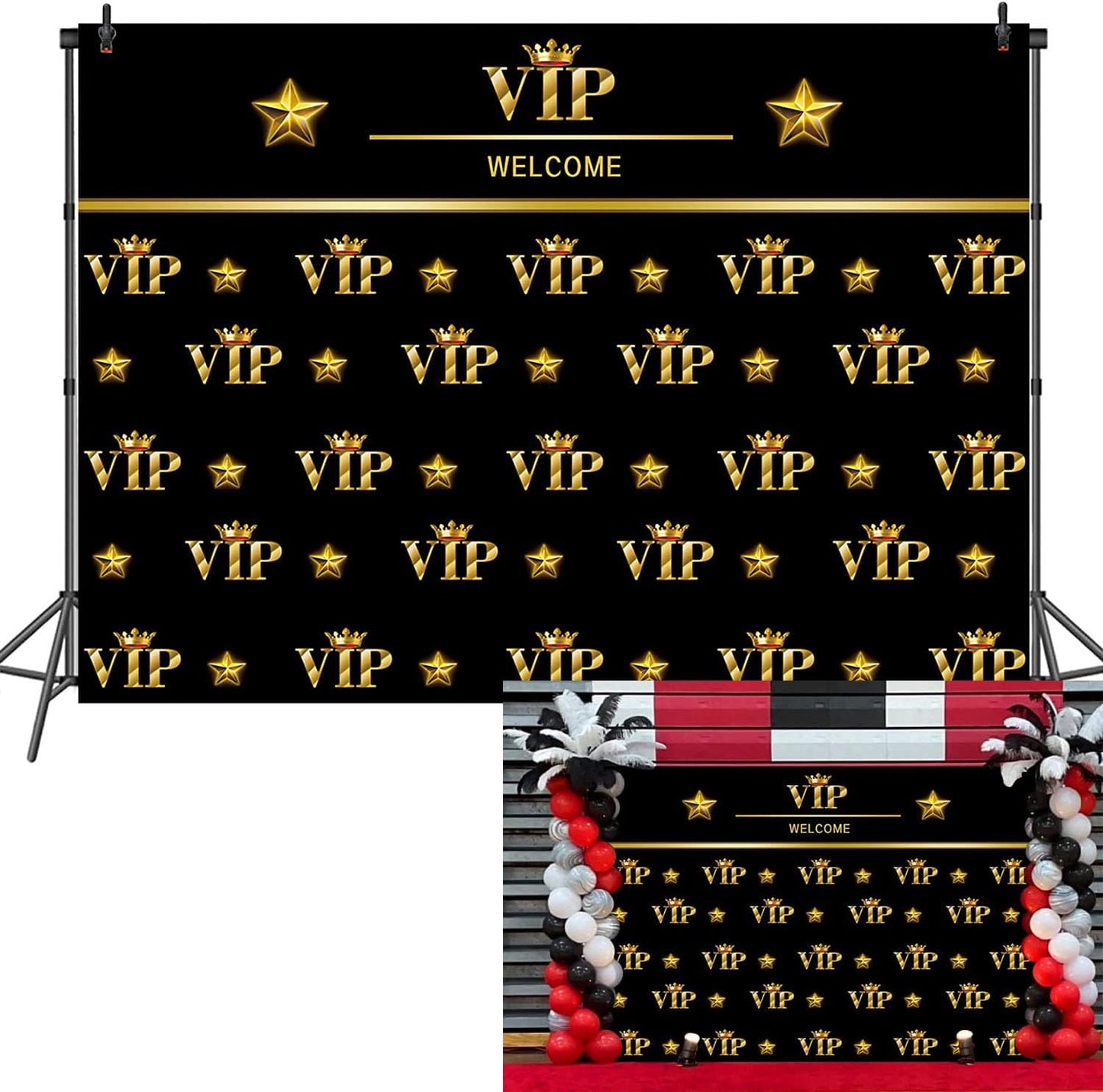 BAIFNEZ VIP Photography Backdrop Black Gold VIP Party Photo Banner Graduation Prom Backdrop 8x6FT Red Carpet Event Birthday Part