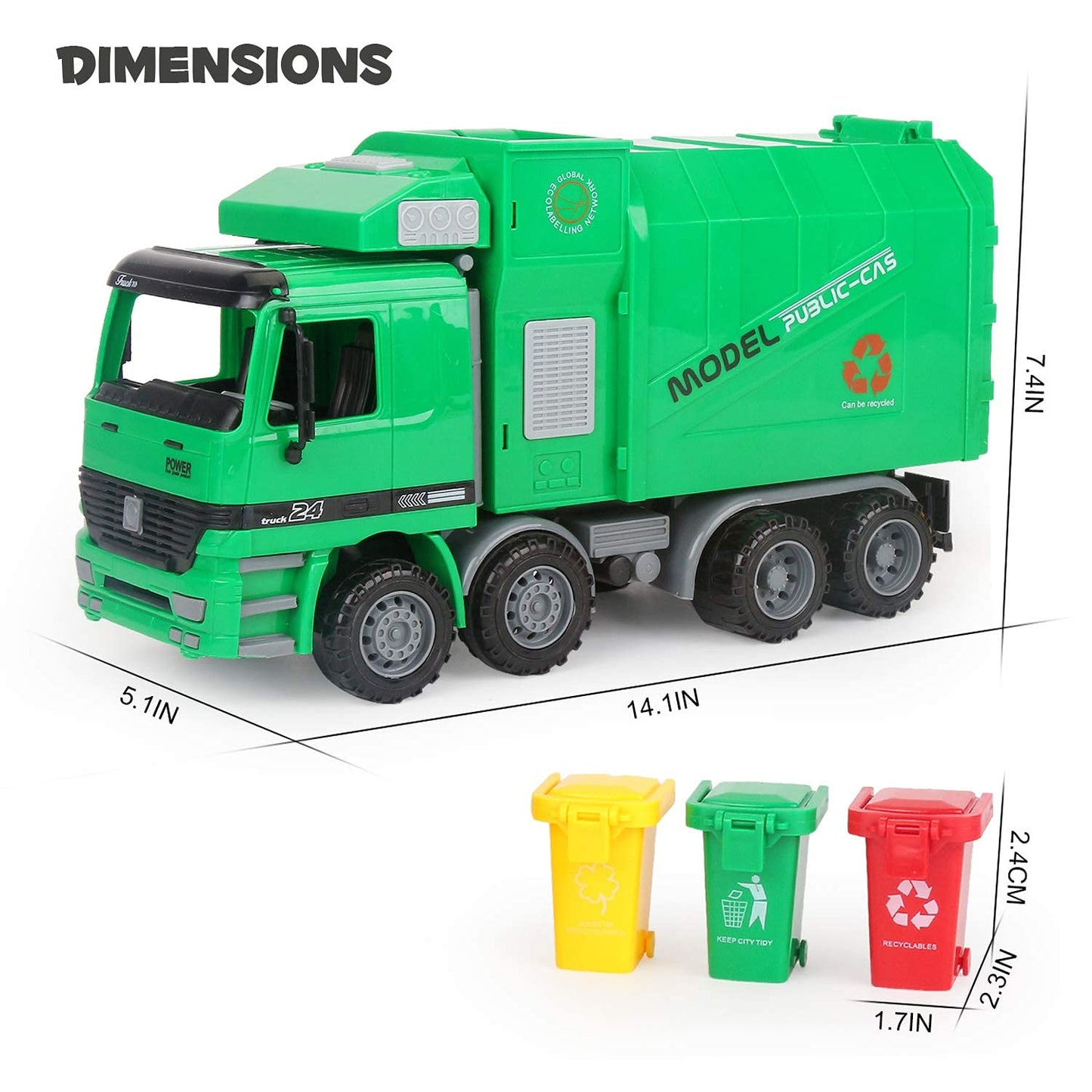 Liberty Imports Kids 14'' Garbage Truck Toy, Large Friction Powered Sanitation Waste Management Truck Play Vehicle with Side Loa